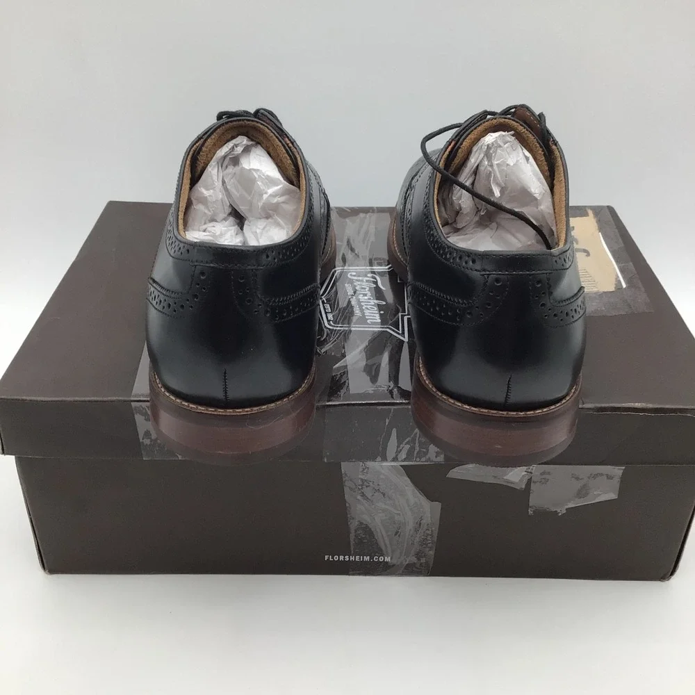 Florsheim Rucci Mens Black Leather Wingtip Oxford Shoes 13383-001 Size 12 W NEW